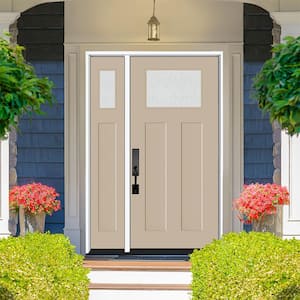 Legacy 53 in. x 80 in. 1/4 Toplite Rain Glass RHIS Primed Sandstone Finish Fiberglass Prehung Front Door w/14 in. SL