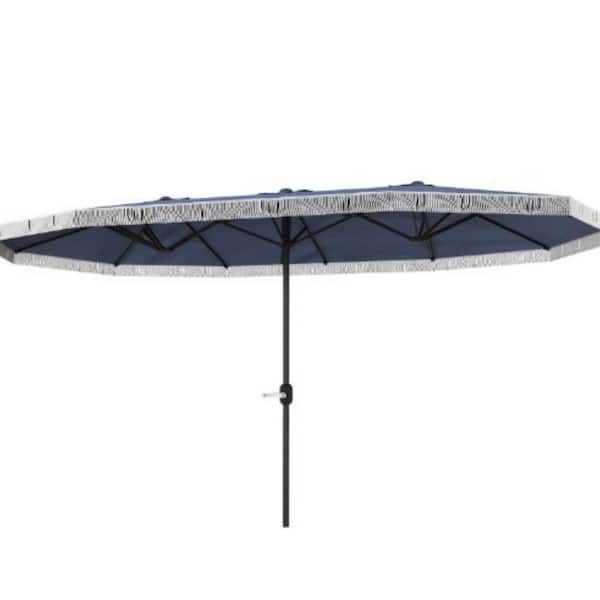 16 ft extra large outdoor patio market umbrella 15 ft. Dark Blue Spacious Extra Large Outdoor Umbrella Rectangle Patio  Umbrella with Fringe and Crank Handle San-16