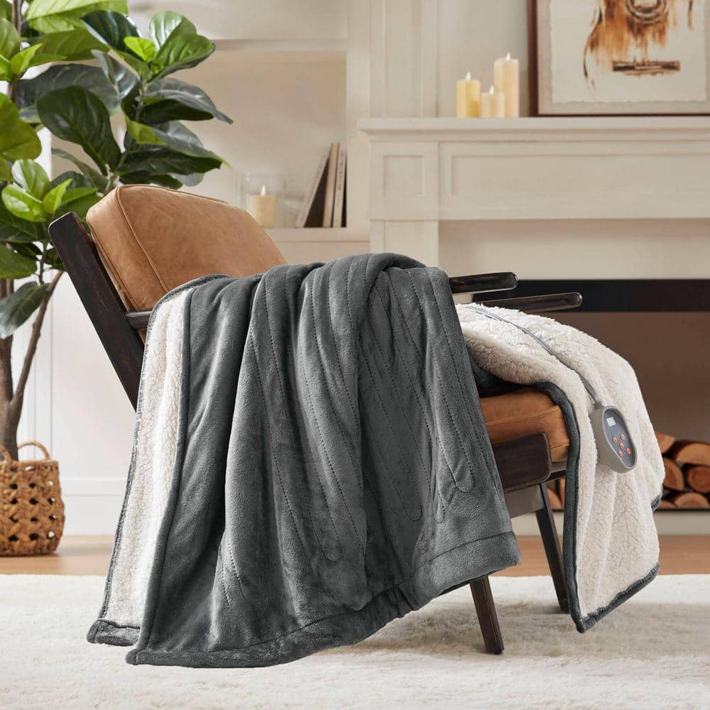 Full Gray Plush to Berber Electric Heated Blanket
