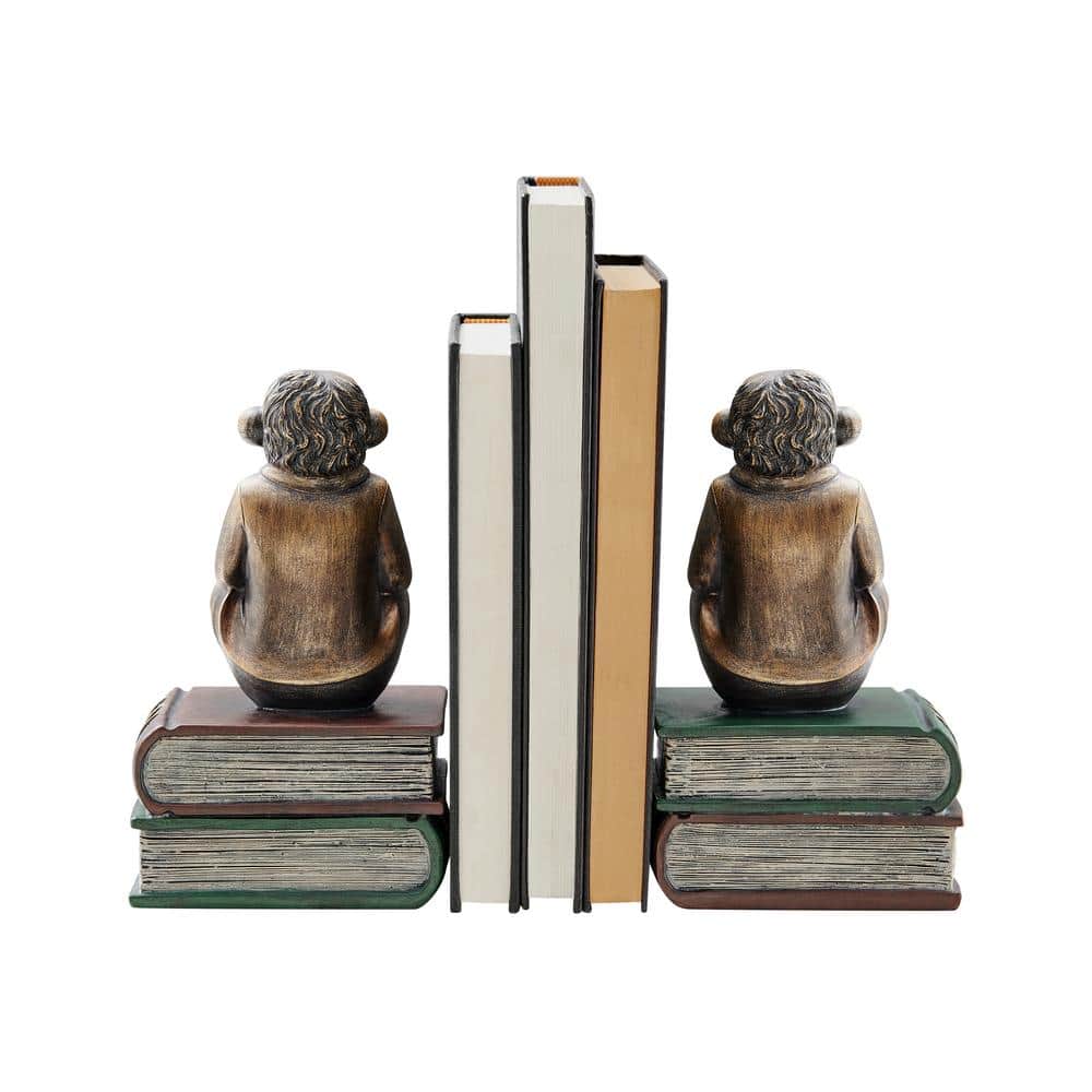 Antique Patina Finish Monkey Bookends with Resin Base