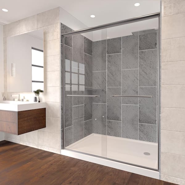 Slate Grey-Rainier 60 in. x 32 in. x 83 in. Base/Wall/Door Rectangular Alcove Shower Stall/Kit Matte Black Right