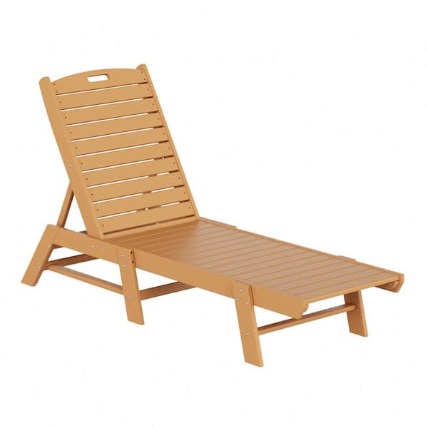 Laguna Teak Fade Resistant HDPE All Weather Plastic Outdoor Patio Reclining Chaise Lounge Chair with Adjustable Back