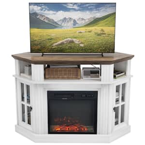 47 in. White Classic Corner TV Stand with Fireplace Fits TV's up to 55 in.