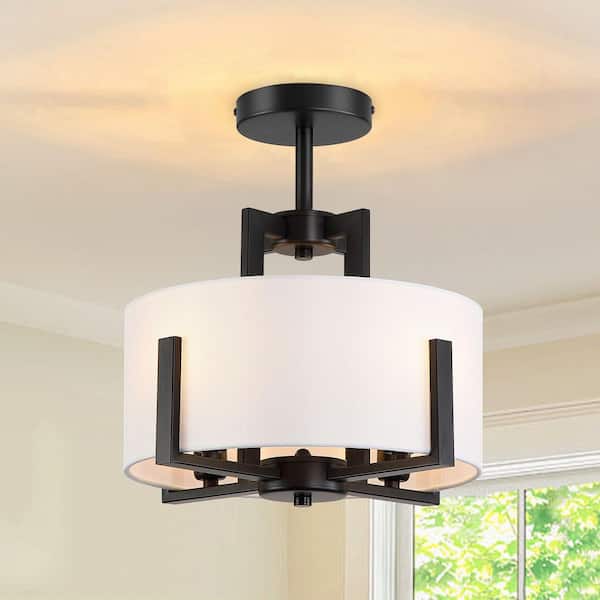 ZSMIHDOH 12.9 in. 4-Light Fabric Drum Shade Semi Flush Mount Ceiling Light Fixture