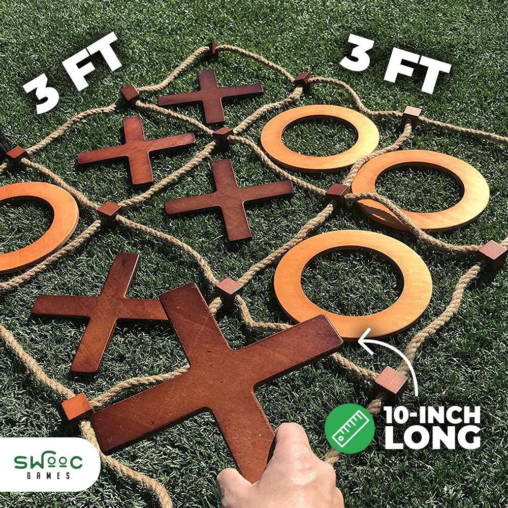Giant Wooden Outdoor Tic Tac Toe Game with Rope Board