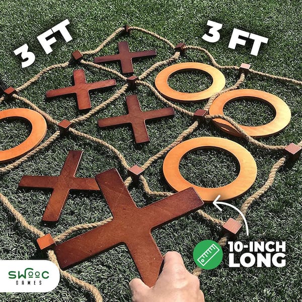 Swooc Giant Wooden Tic Tac Toe Game (All Weather) 3 Ft. X 3 Ft. Big Wood X  And O Pieces With Rope Game Board Tic-Wood - The Home Depot