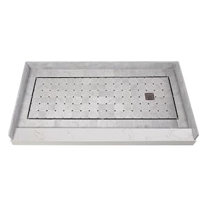 Pre-Tiled 60 in. L x 32 in. W Alcove Shower Pan Base with Right-Hand Drain in White Square