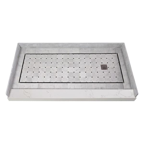 Transolid Pre-Tiled 60 in. L x 32 in. W Alcove Shower Pan Base with Right-Hand Drain in White Square