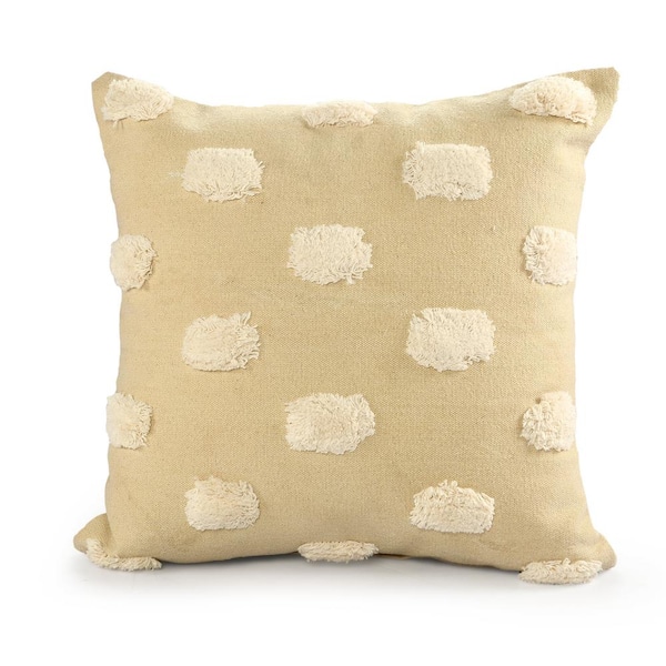 Unbranded Pom Pom Cream / White 20 in. x 20 in. Textured Decorative Indoor Throw Pillow