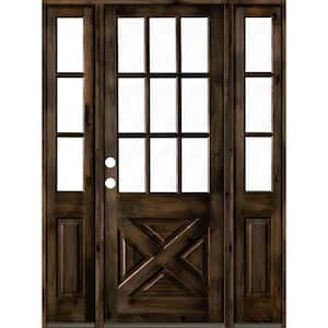 60 in. x 96 in. Alder 2 Panel Right-Hand/Inswing Clear Glass Black Stain Wood Prehung Front Door w/Double Sidelite