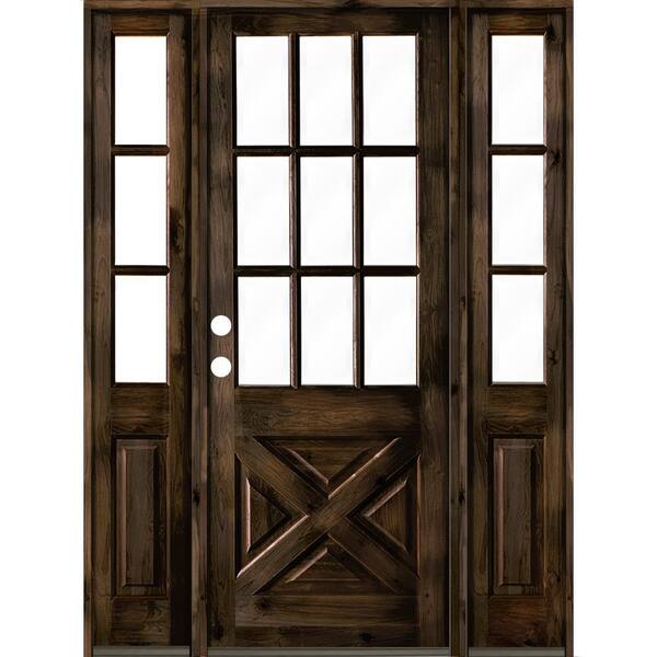 Krosswood Doors 60 in. x 96 in. Alder 2 Panel Right-Hand/Inswing Clear Glass Black Stain Wood Prehung Front Door w/Double Sidelite