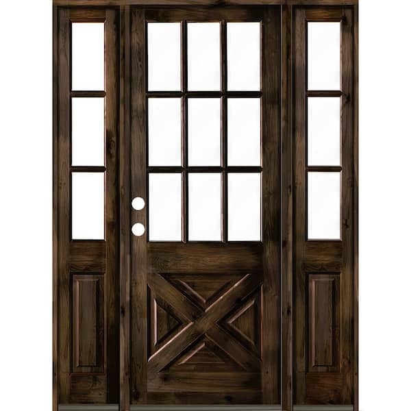 Krosswood Doors 70 in. x 96 in. Alder 2 Panel Right-Hand/Inswing Clear Glass Black Stain Wood Prehung Front Door w/Double Sidelite
