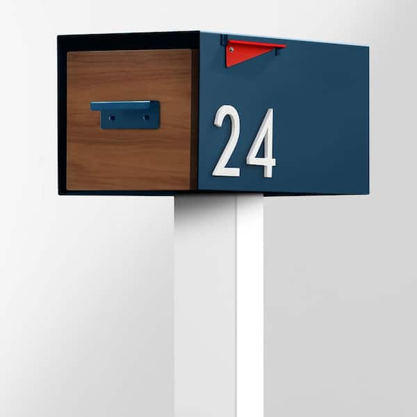The Malone Color Series-Blue Malone Post Mounted Mailbox with White Post and Sublimated Wood Door
