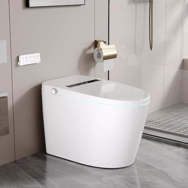 Tankless Elongated Smart Toilet Bidet 1.28 GPF in White with Auto Flush, Heated Seat, Warm Air Dryer, Digital Display