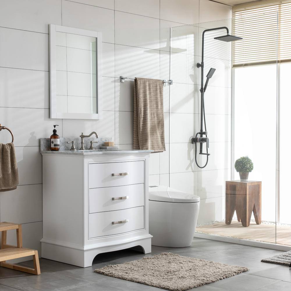 Monroe 30" White Solid Wood Single Vanity with Carrara Marble Top