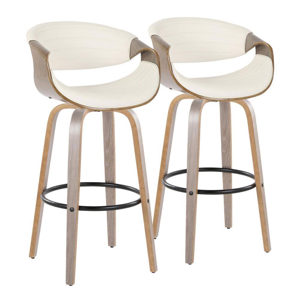 Symphony 22" White Wood and Metal Swivel Barstool Set