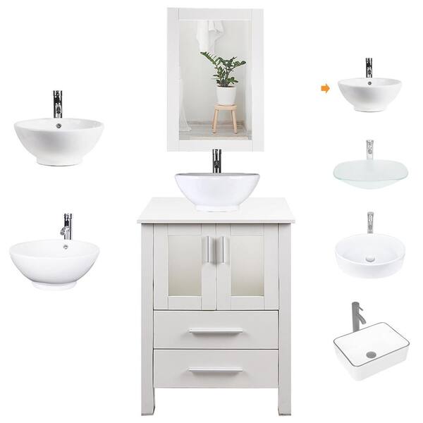 TOOLKISS 24 in. W x 19 in. D x 32.5 in. H Single Sink Bath Vanity in White with White Wood Top and Mirror
