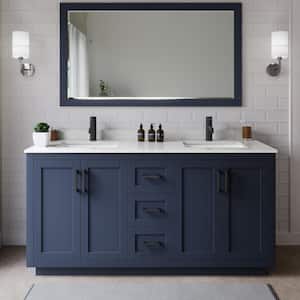 Miranda 66 in. W x 22 in. D x 33.75 in. H Double Sink Bath Vanity in Dark Blue with Carrara Cultured Marble Top & Mirror