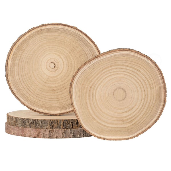 Set of 4 Rustic Wood Slices Round Natural Wooden Slabs for Chargers, Cake Risers, Table Decor & Crafts, 10-inch