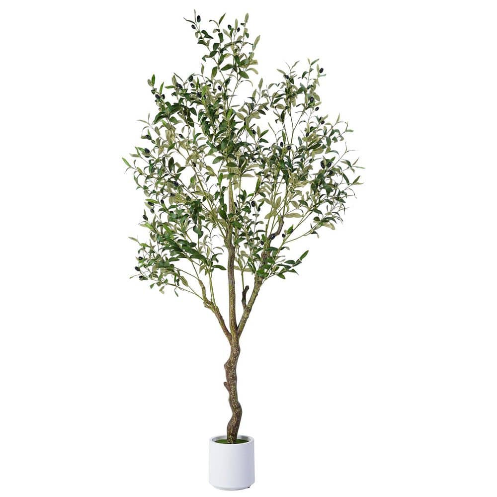 6 ft. Artificial Olive Tree with White Pot, Indoor Faux Potted Tree
