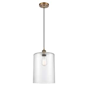 Cobbleskill 1-Light Brushed Brass Drum Pendant Light with Clear Glass Shade