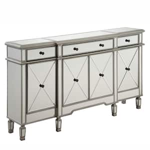 Timeless Home 3-Drawer / 4-Door in Hand Rubbed Antique Silver Storage Cabinet 36 in. H x 60 in. W x 14 in. D