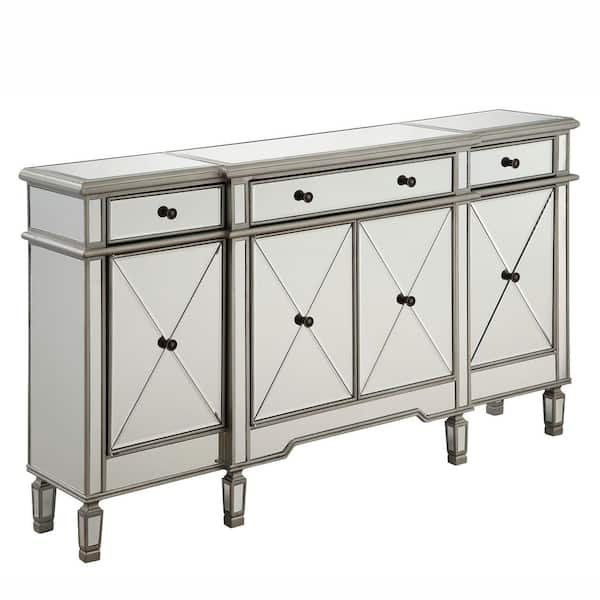 Unbranded Timeless Home 3-Drawer / 4-Door in Hand Rubbed Antique Silver Storage Cabinet 36 in. H x 60 in. W x 14 in. D