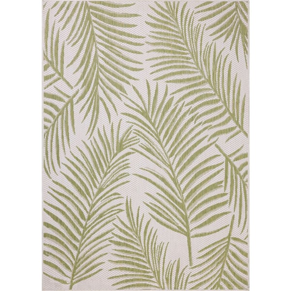 Easton Ivory / Green 5 ft. 3 in. x 7 ft. 6 in. Indoor/Outdoor Area Rug