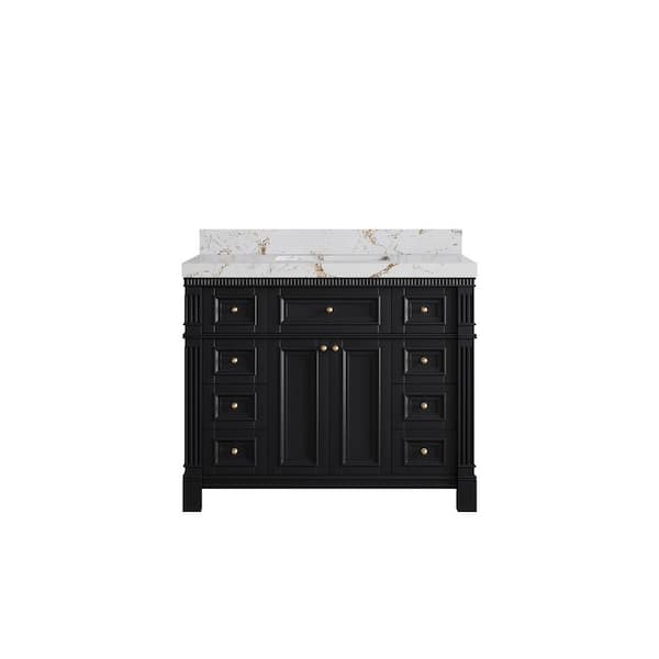Paris 42 in. W x 22 in. D x 36 in. H Single Sink Bath Vanity in Black with 2 in. Viola Gold qt. Top