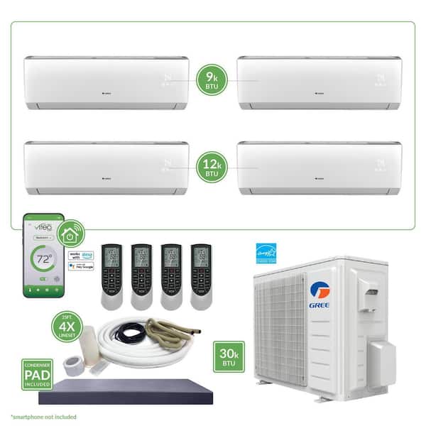 GREE Gen3 Smart Home Quad-Zone 28,400 BTU 2.5 Ton Ductless Mini Split Air Conditioner & Heat Pump 25 ft. Install Kit 230-Volt