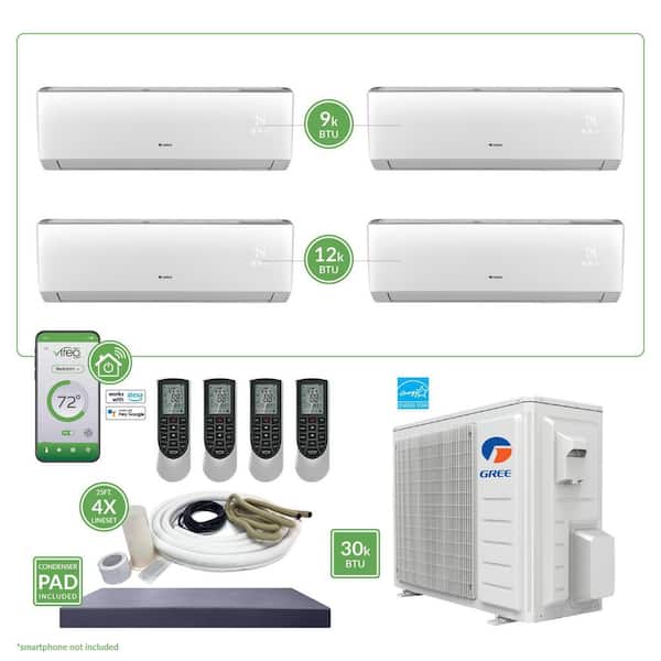 GREE Gen3 Smart Home Quad-Zone 28,400 BTU 2.5 Ton Ductless Mini Split Air Conditioner & Heat Pump 25 ft. Install Kit 230-Volt