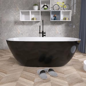65 in. Acrylic Flatbottom Freestanding Soaking Bathtub in Black Overflow and Pop-Up Drain Anti-Clogging