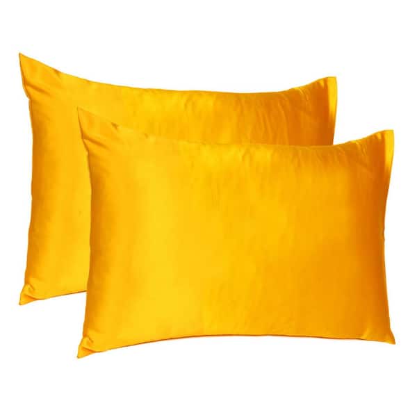 HomeRoots Amelia Goldenrod Solid Color Satin King Pillowcases (Set of 2)