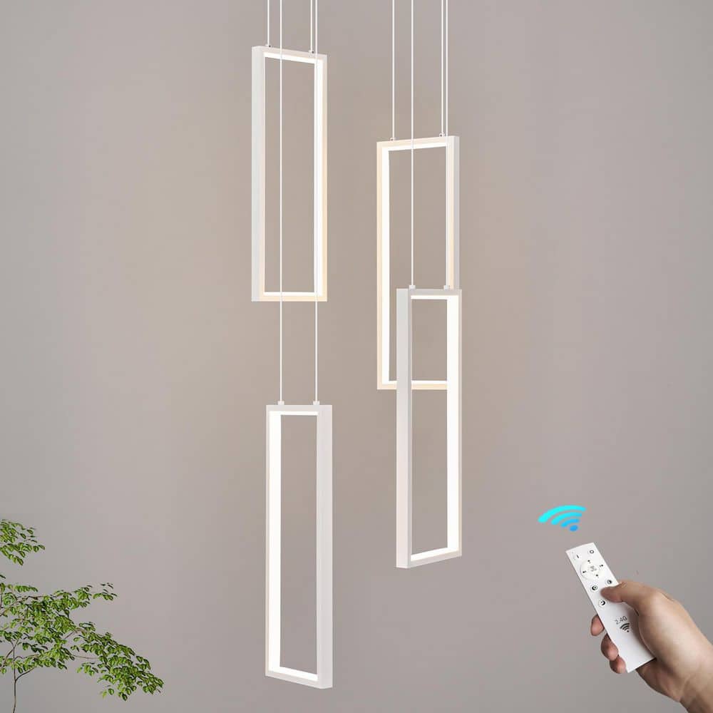 Home Light 4-Lights 54-Watt White Rectangular Chandelier Fixture LED Pendant Lights for Living Room Foyer, 1-Pack price history on PriceWatchPro