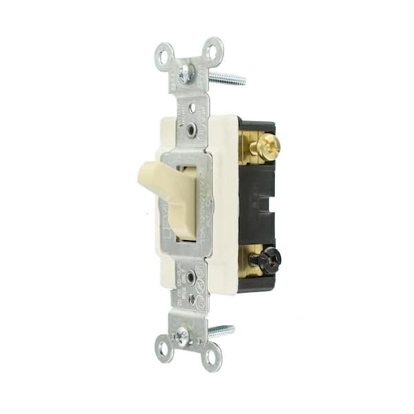 Leviton 15 Amp Commercial Grade 3-Way Lighted Handle Toggle Switch, Ivory 5503-LHI