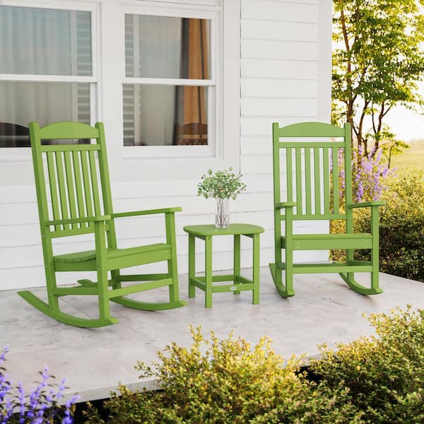 POLYWOOD Grant Park Light Green 3-Piece Plastic Outdoor Rocking Chair Set