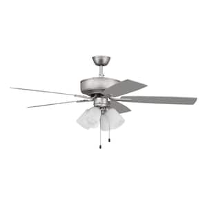 Pro Plus-114 52 in. Indoor Dual Mount Brushed Satin Nickel Ceiling Fan with 4-Light White Glass LED Light Kit