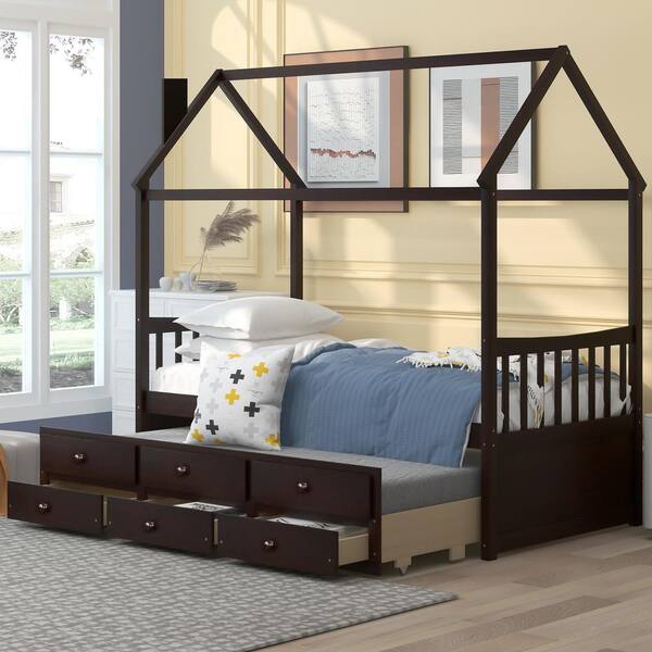 ANBAZAR Espresso Twin Size Wood House 