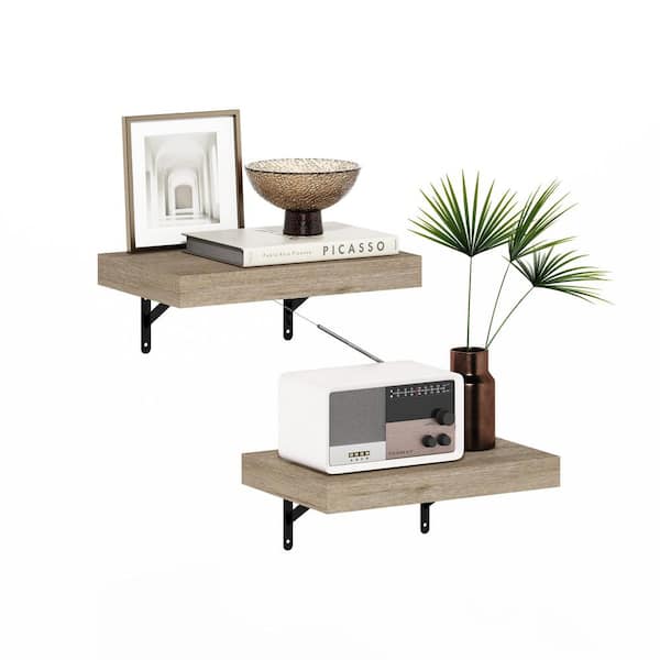 Tanna 1.65 in. Tall Natural Wood Floating Bookcase (Set of 2)