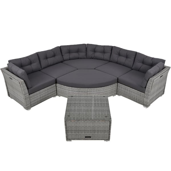 Gray 4-Piece Wicker Outdoor Sectional Set with CushionGuard Gray Cushions