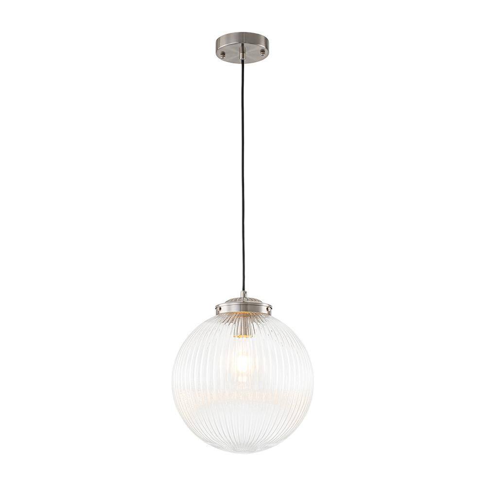 Voryra 1-Light 11.8 in. W Brushed Nickel Ribbed Glass Globe Pendant Light for Hallway and Kitchen Island price history on PriceWatchPro