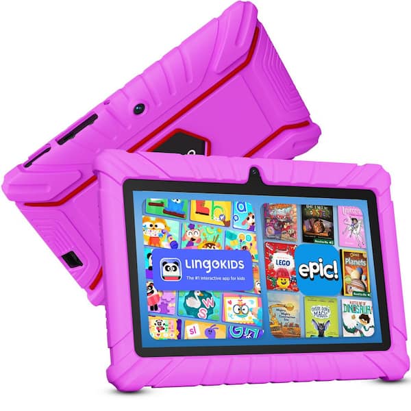 V8 Kids Tablet 32GB 7 in. WiFi Learning Tablet with Parental Controls, Shockproof Case, Epic and LingoKids-Pink
