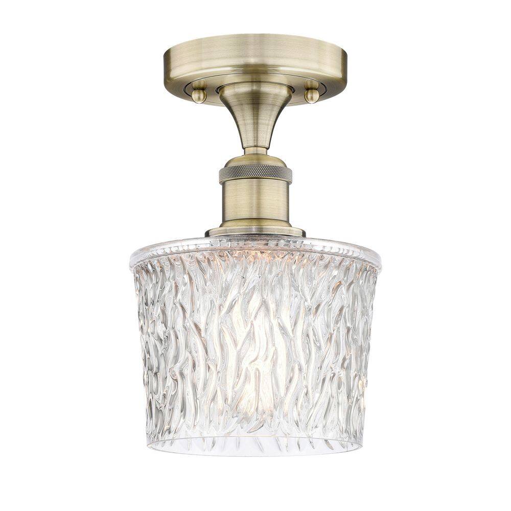 Niagra 6.5 in. 1-Light Antique Brass Art Nouveau Semi-Flush Mount with Clear Glass Shade price history on PriceWatchPro