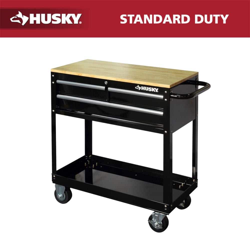 Tool Storage 3-Drawer 36 in. W Standard Duty Gloss Black Rolling Tool Cart with Hardwood Top price history on PriceWatchPro