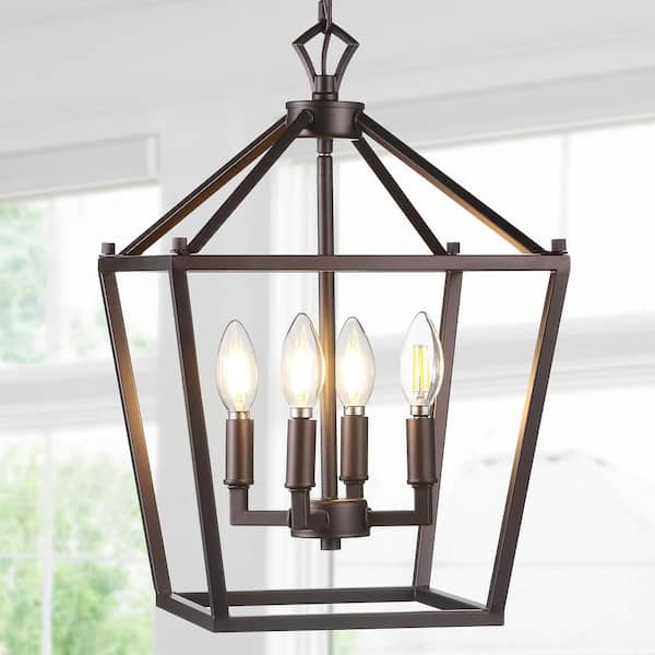 JONATHAN Y Pagoda 12 in. 4-Bulb Oil Rubbed Bronze Lantern Metal