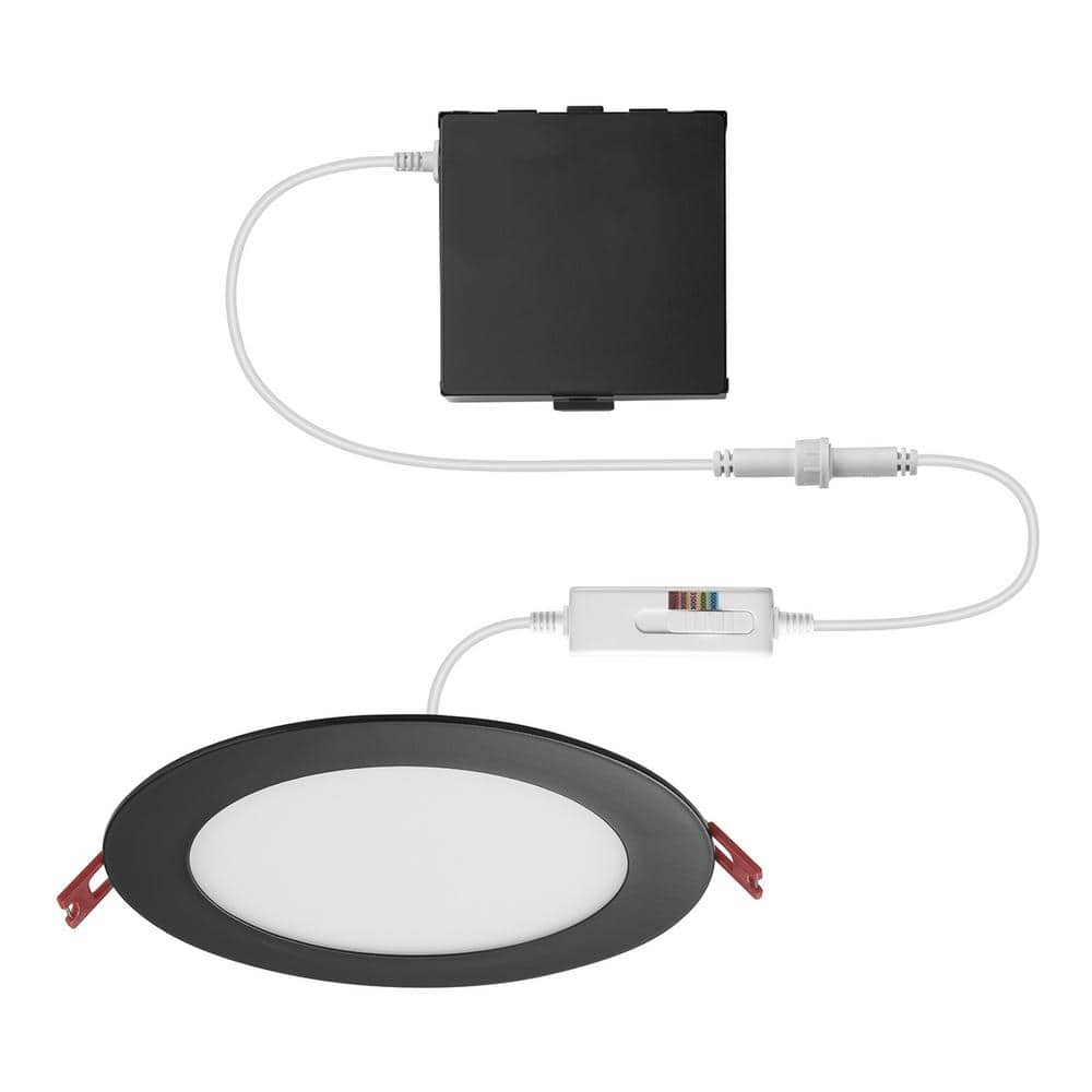 Commercial Electric 6 in. Selectable New Construction and Remodel Color Ultra-Slim Canles Recessed Integrated LE Kit Matte Black -  91747
