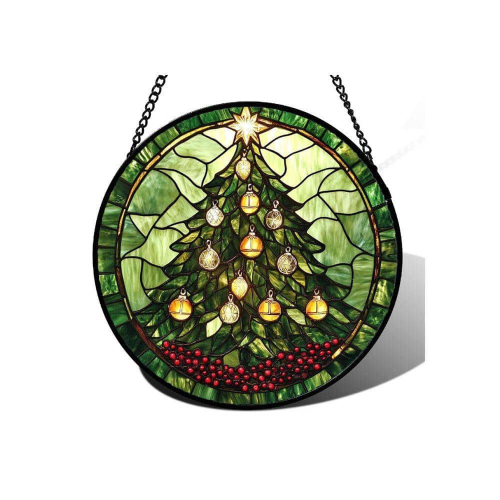 Green Christmas Tree Stained Glass Art Glass Window HDFKYD163S