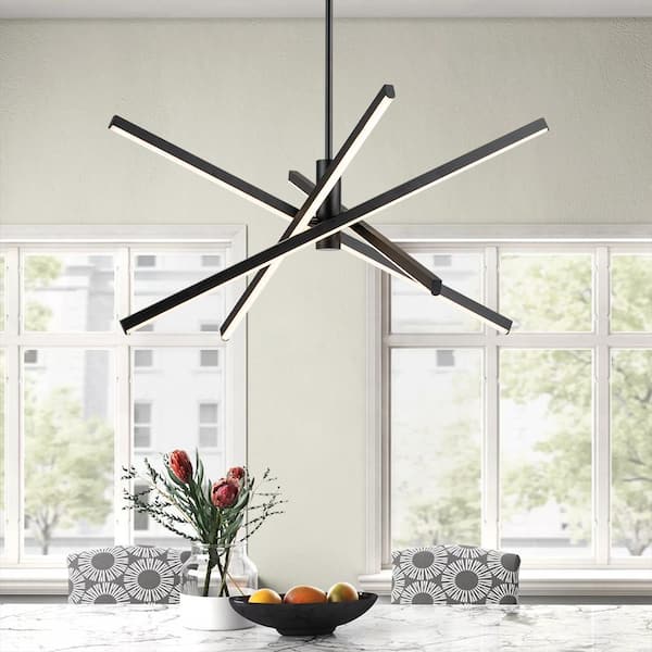 Rennnsan Bryan 4-Light Dimmable Integrated LED Black Sputnik Modern Linear Chandelier