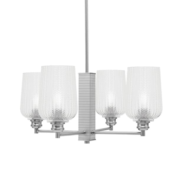 Unbranded Albany 23 in. 4 Light Brushed Nickel Chandelier with Clear Textured Glass Shades