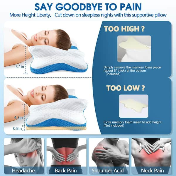 5X Pain Relief Cervical Pillow for Neck and Shoulder Support Hollow Design Cervical Memory Foam Pillows Blue